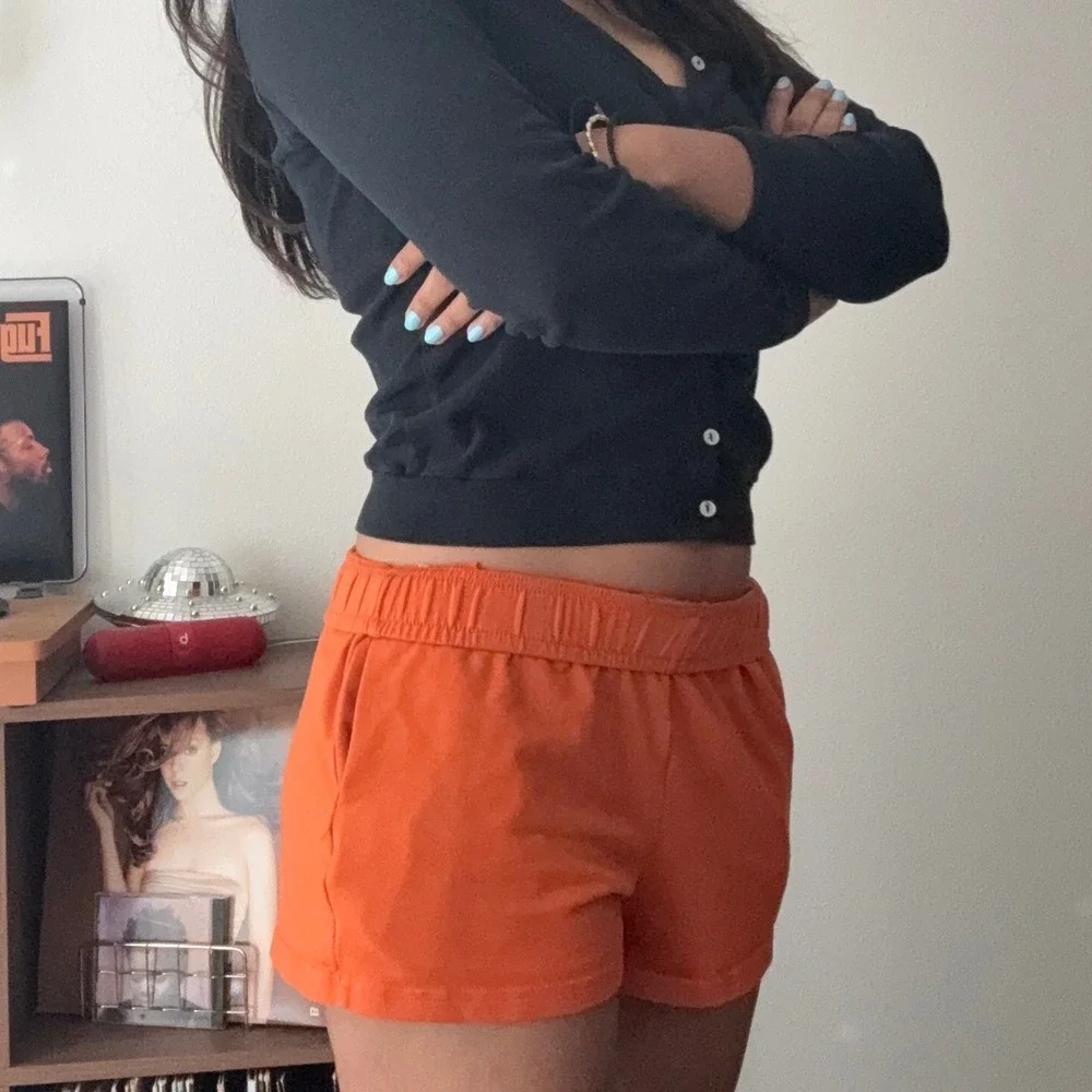 SHEIN Orange French Terry Elastic Waist Lounge Shorts with Pockets Small